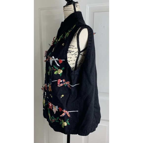 Vintage Planet & Company Woman 1X Christmas Sweater Vest Full Zip Santa - Picture 9 of 16